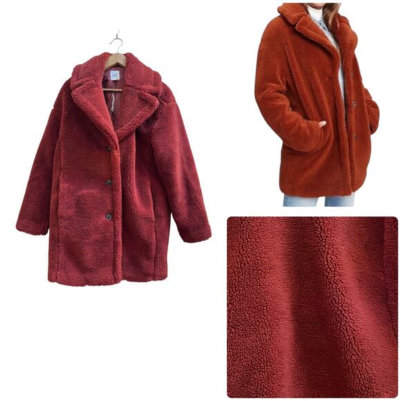 Gap Factory New Copper Spice Oversized Teddy Sherpa Coat Size Medium #650823 - Picture 1 of 14